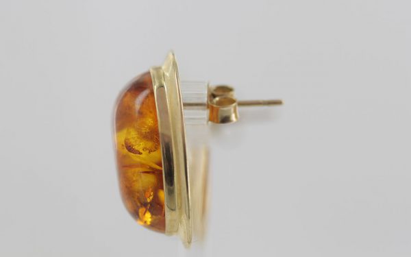 ITALIAN MADE GERMAN AMBER LARGE STUD EARRINGS IN 9ct solid GOLD GS0019 RRP£475!!!