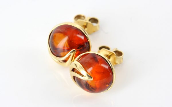 Italian Made 18ct SOLID Gold Baltic Amber Round Swirl Stud Earrings GS0994 RRP£595!!!