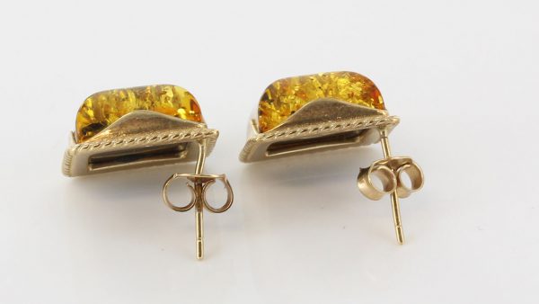 Italian Made German Large Green Baltic Amber Studs 9ct Gold GS0136G RRP £325!!!