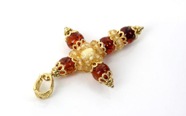 Italian Hand Made German Amber Cross Pendant in 18ct solid Gold GP0987 RRP £1000!!!