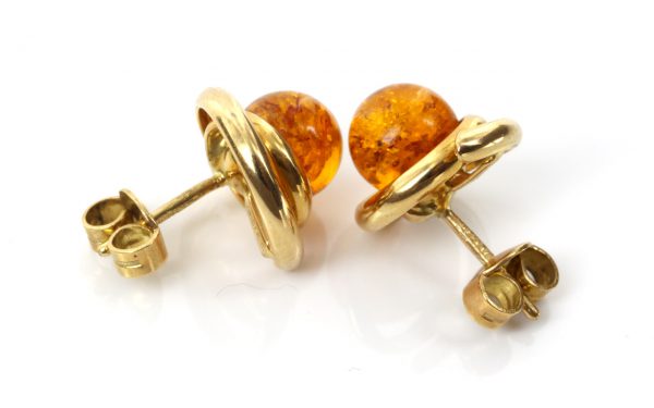 Italian Hand Made German Genuine Baltic Amber 18ct solid Gold Studs GS0996 RRP£520!!!