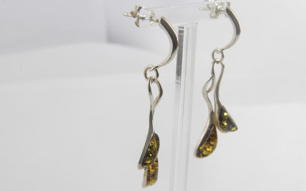 Earrings Italian Style German Green Baltic Amber 925 Silver E0077 RRP£45!!!