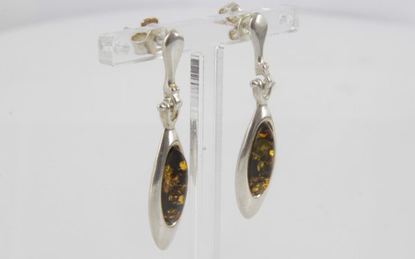 Italian Style Elegant German Green Baltic Amber 925 Silver Earrings E0093 RRP£45!!!