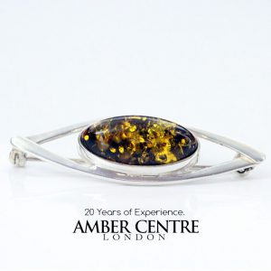 Handmade German Green Baltic Amber 925 Silver Elegant Brooch BD030 RRP£50!!!