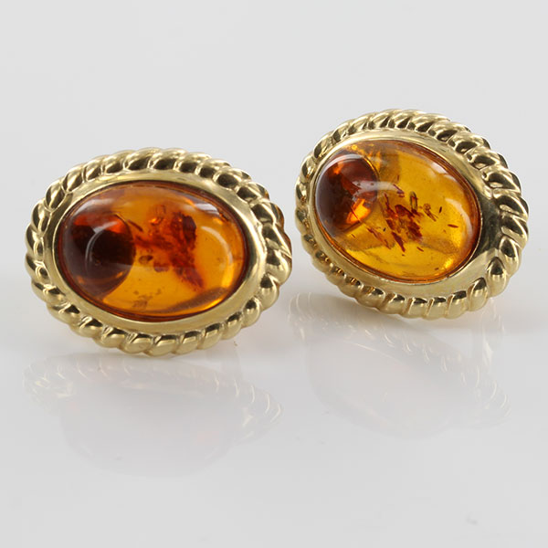 Italian Made German Baltic Amber & 14 ct Gold Studs with secure clip- GS0565 RRP£900!!!