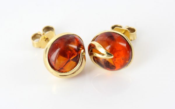 Italian Made 18ct SOLID Gold Baltic Amber Round Swirl Stud Earrings GS0994 RRP£595!!!