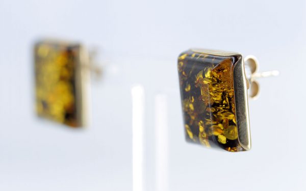 Italian Made Large German Green Baltic Amber Studs 9ct Gold GS0140G RRP £275!!!