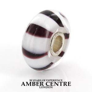Trollbeads Handmade Murano Glass Charm Black & White Stripes 61304 RRP£30!!!
