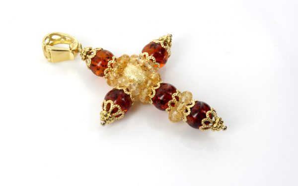 Italian Hand Made German Amber Cross Pendant in 18ct solid Gold GP0987 RRP £1000!!!