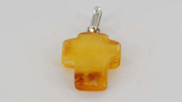 GERMAN HANDMADE UNIQUE Honey BALTIC AMBER CROSS PENDANT PE0127 RRP£50!!!