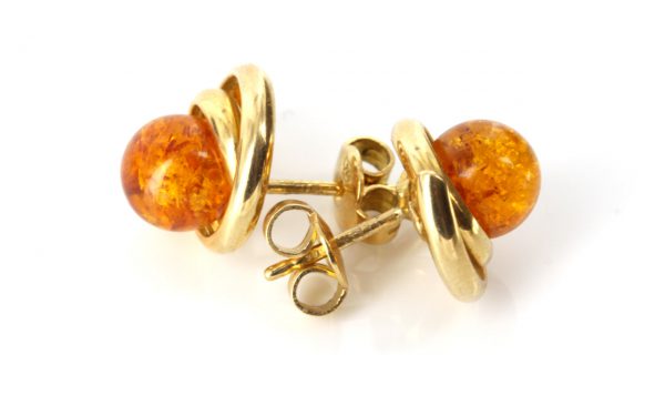 Italian Hand Made German Genuine Baltic Amber 18ct solid Gold Studs GS0996 RRP£520!!!