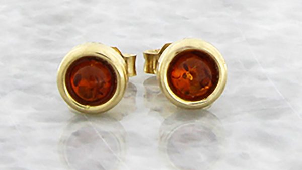 Italian Made Unique 9ct Solid Gold German Baltic Amber Stud Earrings GS0049 RRP£125!!!