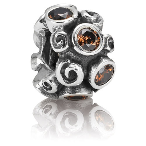 Pandora Genuine 925 ALE Silver & BROWN SPOT AND SWIRL Charm - 790330BCZ RRP£65!!!