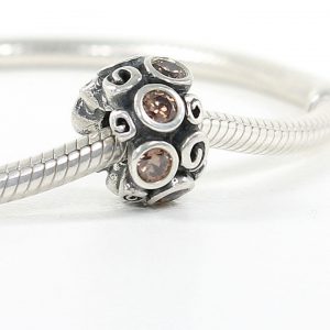 Pandora Genuine 925 ALE Silver & BROWN SPOT AND SWIRL Charm - 790330BCZ RRP£65!!!