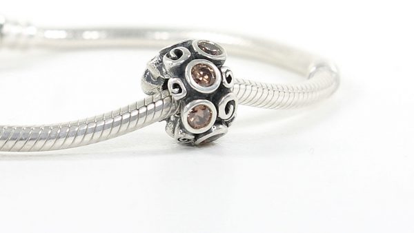 Pandora Genuine 925 ALE Silver & BROWN SPOT AND SWIRL Charm - 790330BCZ RRP£65!!!