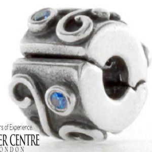 PANDORA Genuine 925 ALE Silver Clip with Blue Zirconia -790380CZB RRP£75!!!