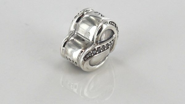 PANDORA Genuine Unique S925 ALE-RIBBON OF LOVE SILVER CHARM-791816CZ RRP£50!!!