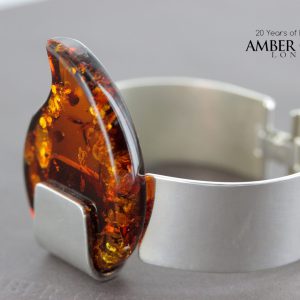 German Bangle Baltic Leaf Shape Amber Handmade Solid Sterling Silver 925 - BAN023 - RRP£595!!!