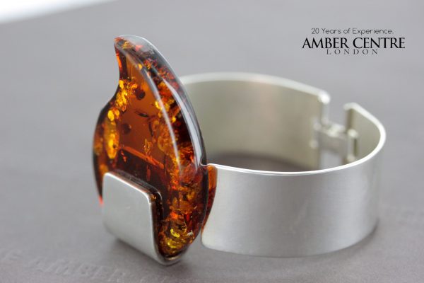 German Bangle Baltic Leaf Shape Amber Handmade Solid Sterling Silver 925 - BAN023 - RRP£595!!!