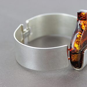 German Bangle Baltic Leaf Shape Amber Handmade Solid Sterling Silver 925 - BAN023 - RRP£595!!!