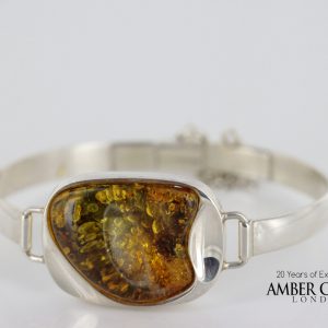 German Green Baltic Amber Handmade Bangle Solid 925 Sterling Silver - BAN027 -RRP£225!!!
