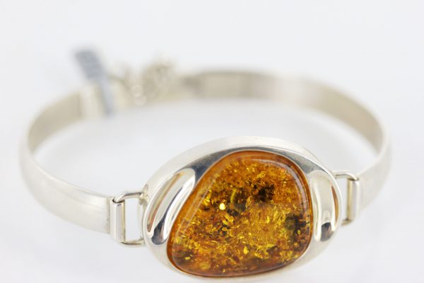 German Baltic Amber Green/Cognac Handmade Bangle Solid 925 Sterling Silver - BAN029 - RRP£275!!!