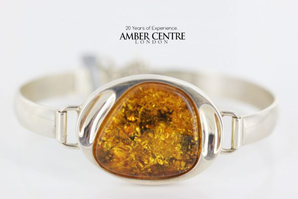German Baltic Amber Green/Cognac Handmade Bangle Solid 925 Sterling Silver - BAN029 - RRP£275!!!