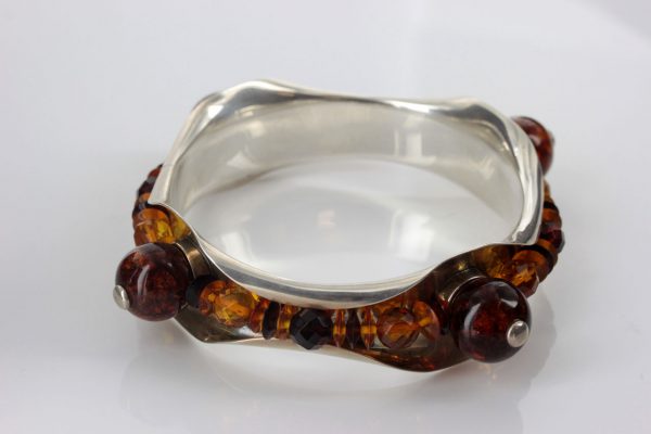 Italian Handcrafted Bangle 925 solid Sterling Silver with Assorted Baltic Amber BAN137 RRP£750!!!