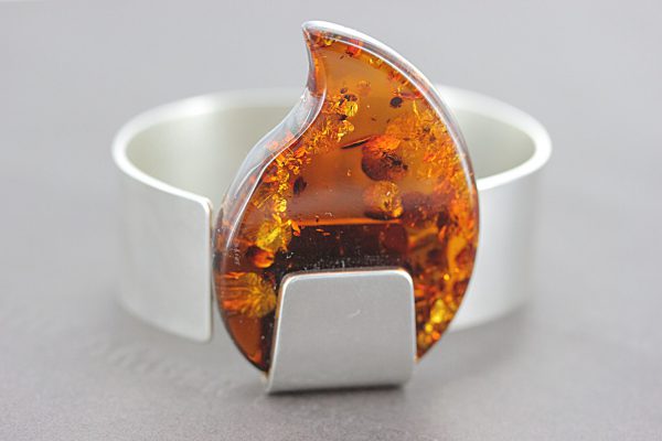 German Bangle Baltic Leaf Shape Amber Handmade Solid Sterling Silver 925 - BAN023 - RRP£595!!!