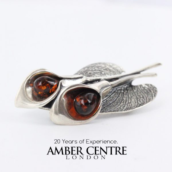 Handmade German Baltic Amber Unique Brooch in 925 Solid Silver BD003 RRP£220!!!