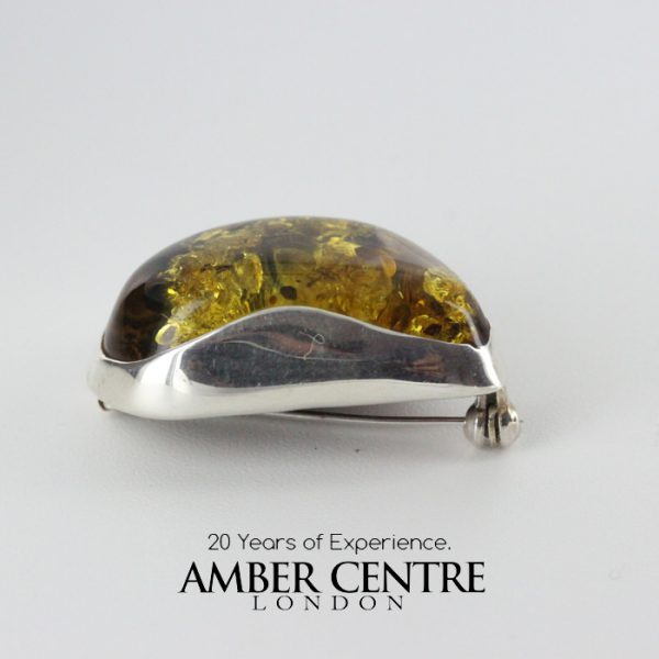 Brooch Green Baltic German Amber Handmade Sterling Silver BD014 RRP£100!!