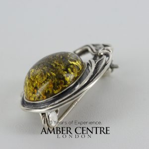Italian Handmade Green Baltic Amber 925 Sterling Silver Unique Brooch BD035 RRP£70!!!