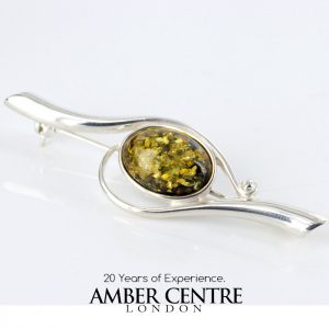 Italian Style Handmade 925 Silver Brooch Green German Baltic Amber BD041 RRP£55!!!