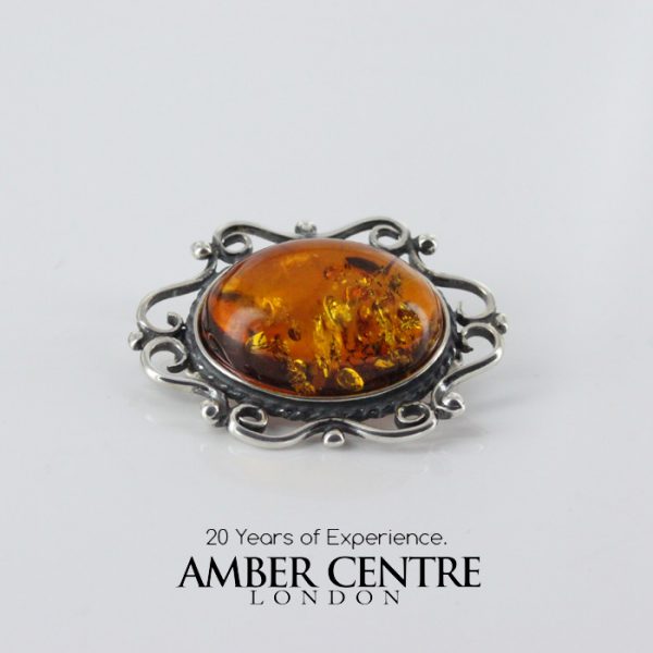 German Baltic Amber Handmade Classic 925 Silver Elegant Brooch BD043 RRP£50!!!