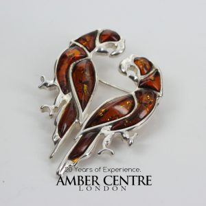 Handmade German Baltic Amber Parrot Unique Brooch in 925 Silver BD052 RRP£120!!!