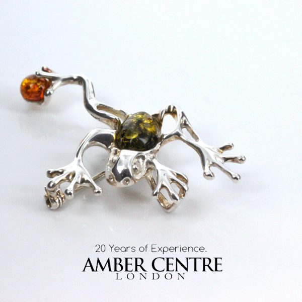 Italian Design Handmade Frog Brooch in 925 Sterling Silver Baltic Amber BD057 RRP£80!!!