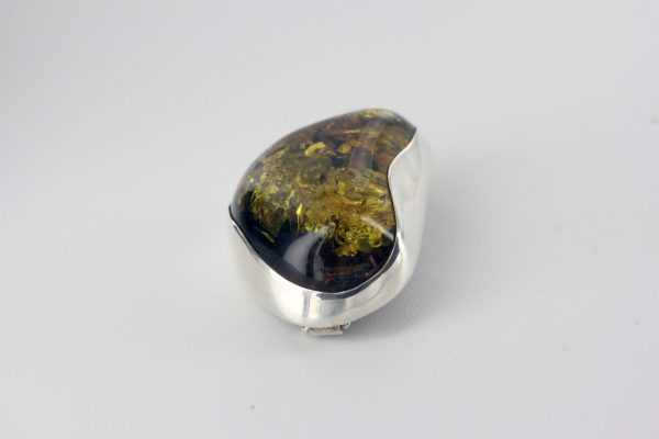 Brooch Green Baltic German Amber Handmade Sterling Silver BD014 RRP£100!!