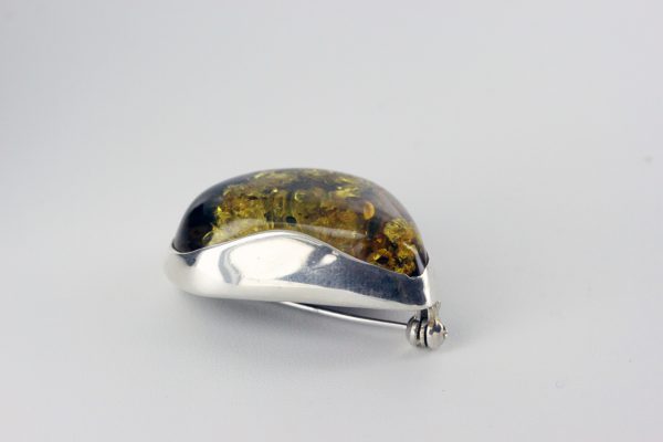 Brooch Green Baltic German Amber Handmade Sterling Silver BD014 RRP£100!!
