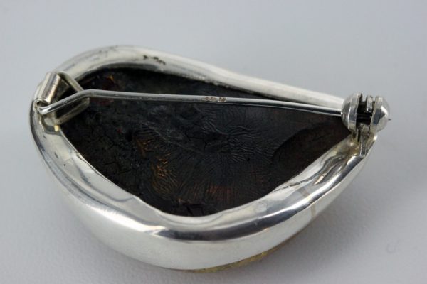 Brooch Green Baltic German Amber Handmade Sterling Silver BD014 RRP£100!!