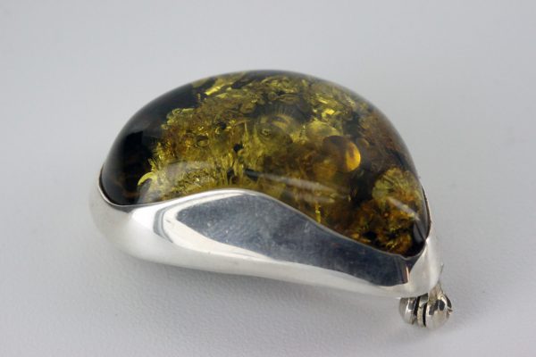 Brooch Green Baltic German Amber Handmade Sterling Silver BD014 RRP£100!!