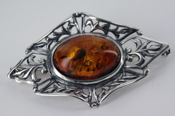 Italian Style German Baltic Amber Elegant Brooch 925 Sterling Silver BD015 RRP£65!!!