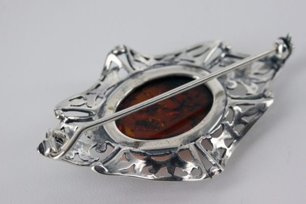 Italian Style German Baltic Amber Elegant Brooch 925 Sterling Silver BD015 RRP£65!!!