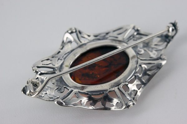 Italian Style German Baltic Amber Elegant Brooch 925 Sterling Silver BD015 RRP£65!!!