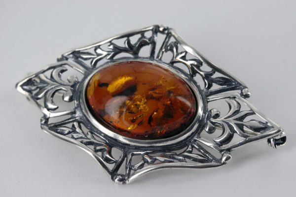 Italian Style German Baltic Amber Elegant Brooch 925 Sterling Silver BD015 RRP£65!!!