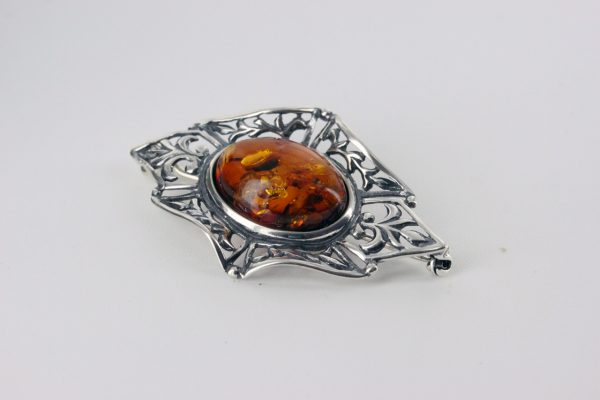 Italian Style German Baltic Amber Elegant Brooch 925 Sterling Silver BD015 RRP£65!!!