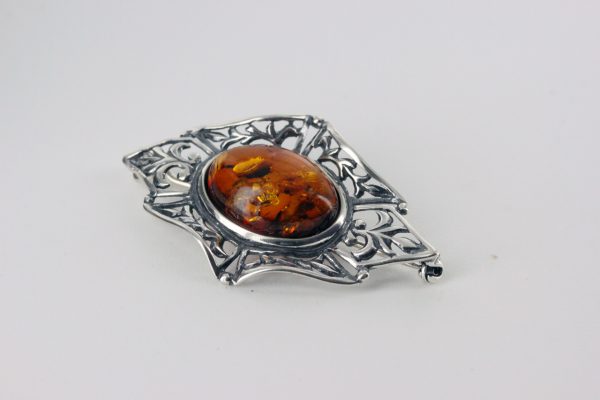 Italian Style German Baltic Amber Elegant Brooch 925 Sterling Silver BD015 RRP£65!!!