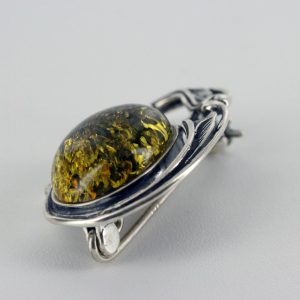 Italian Handmade Green Baltic Amber 925 Sterling Silver Unique Brooch BD035 RRP£70!!!