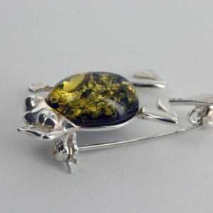 Frog Shaped 925 Silver Handmade Brooch w/ German Baltic Amber BD039 RRP£50!!!
