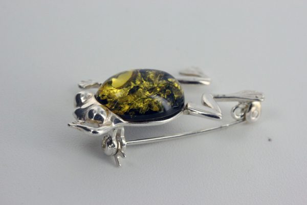 Frog Shaped 925 Silver Handmade Brooch w/ German Baltic Amber BD039 RRP£50!!!