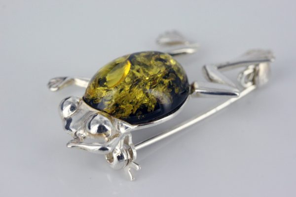 Frog Shaped 925 Silver Handmade Brooch w/ German Baltic Amber BD039 RRP£50!!!